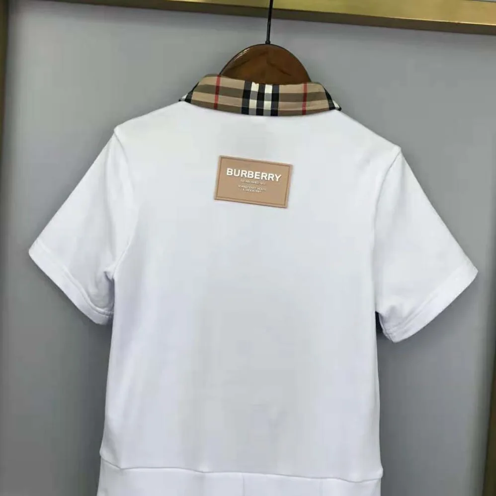 Burberry Girls' Vintage Check Trim Cotton Piqué Polo Shirt Dress in White Burberry Girls' Vintage Check Trim Cotton Piqué Polo Shirt Dress in White