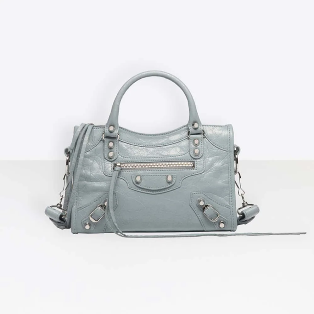 Balenciaga Classic Silver Mini City Bag for Women in Aqua Balenciaga Classic Silver Mini City Bag for Women in Aqua