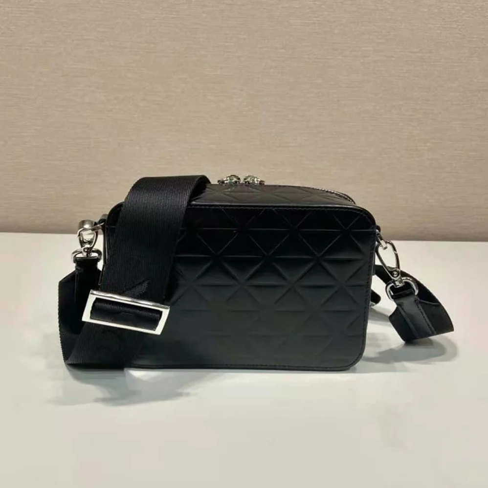 Prada Brique Brushed Leather Bag with Triangle Motif for Men in Black
