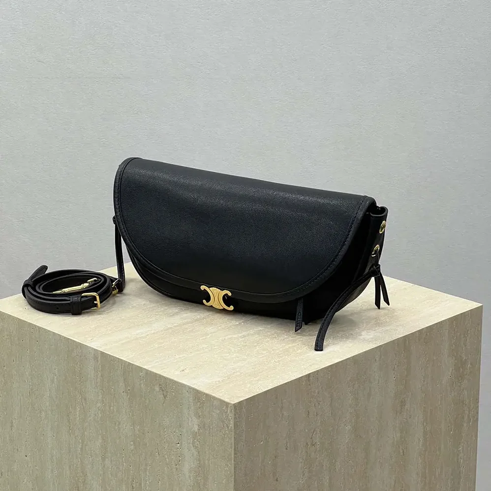 Celine Little Halfmoon Soft Triomphe in Supple Shiny Lambskin for Women in Black Celine Little Halfmoon Soft Triomphe in Supple Shiny Lambskin for Women in Black