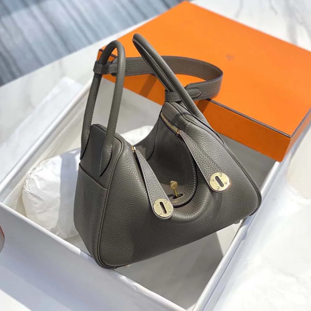 Hermes Lindy 26 in Clemence Leather for Women in Gray/Gold Hermes Lindy 26 in Clemence Leather for Women in Gray/Gold