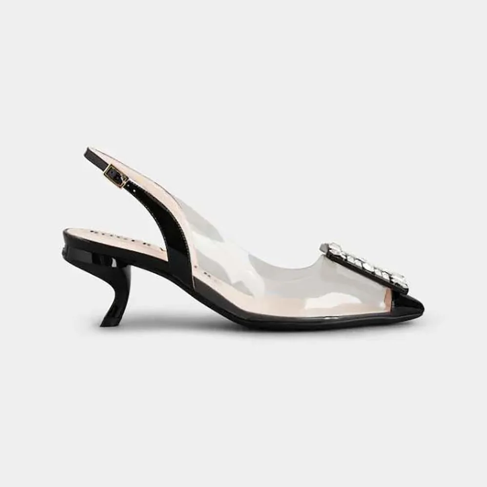 Roger Vivier Virgule Strass Buckle Slingback Pumps in PVC for Women in Black Roger Vivier Virgule Strass Buckle Slingback Pumps in PVC for Women in Black