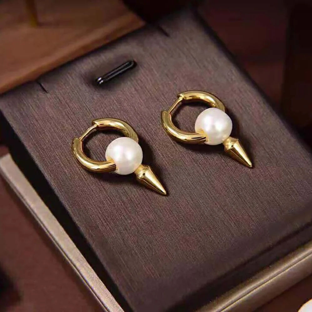 Balenciaga Force Spike Earrings in Gold-toned Sterling Silver and White Acrylic for Women