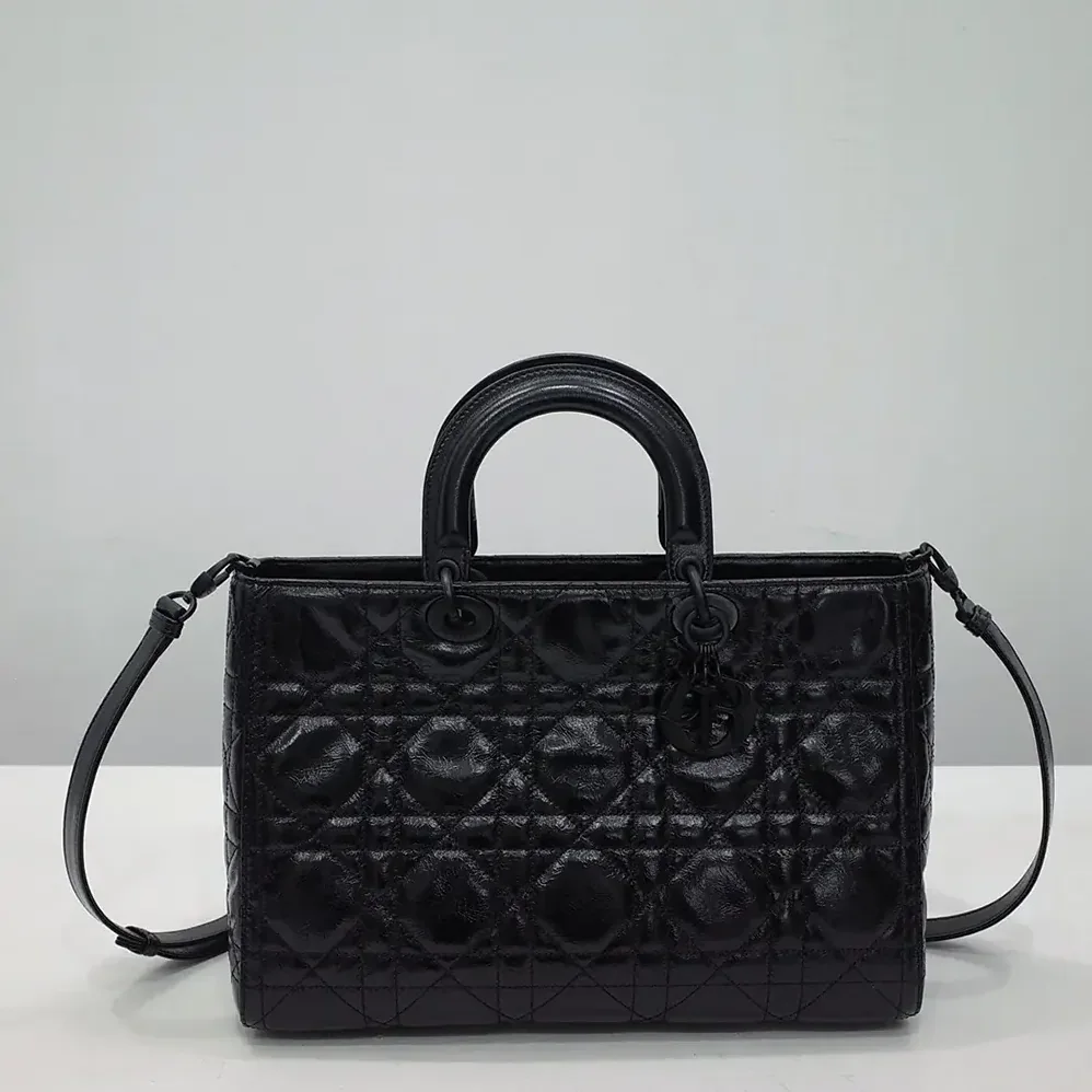 Dior Large Lady D-Sire Bag Black Macrocannage Crinkled Calfskin for Women