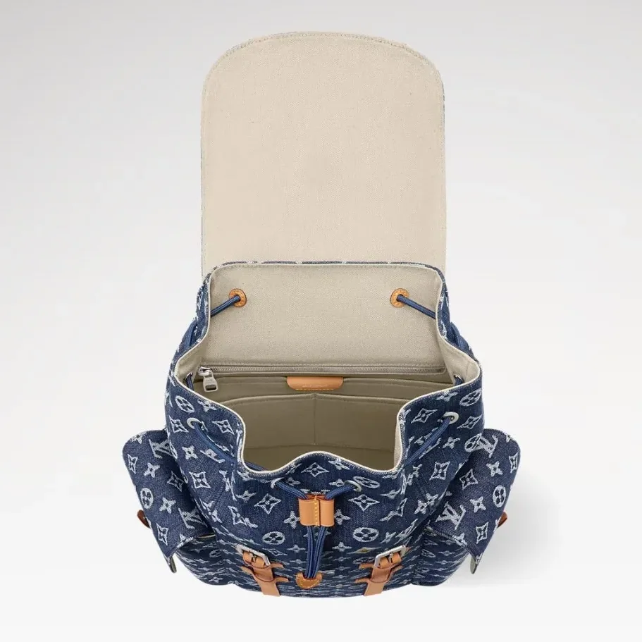 Louis Vuitton Christopher MM Backpack / Blue Monogram Flowers Denim Silver Hardware