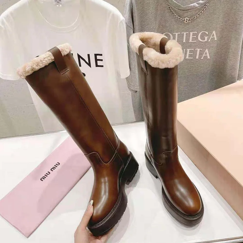 Miu Miu Fumé Leather Boots for Women in Brown Miu Miu Fumé Leather Boots for Women in Brown