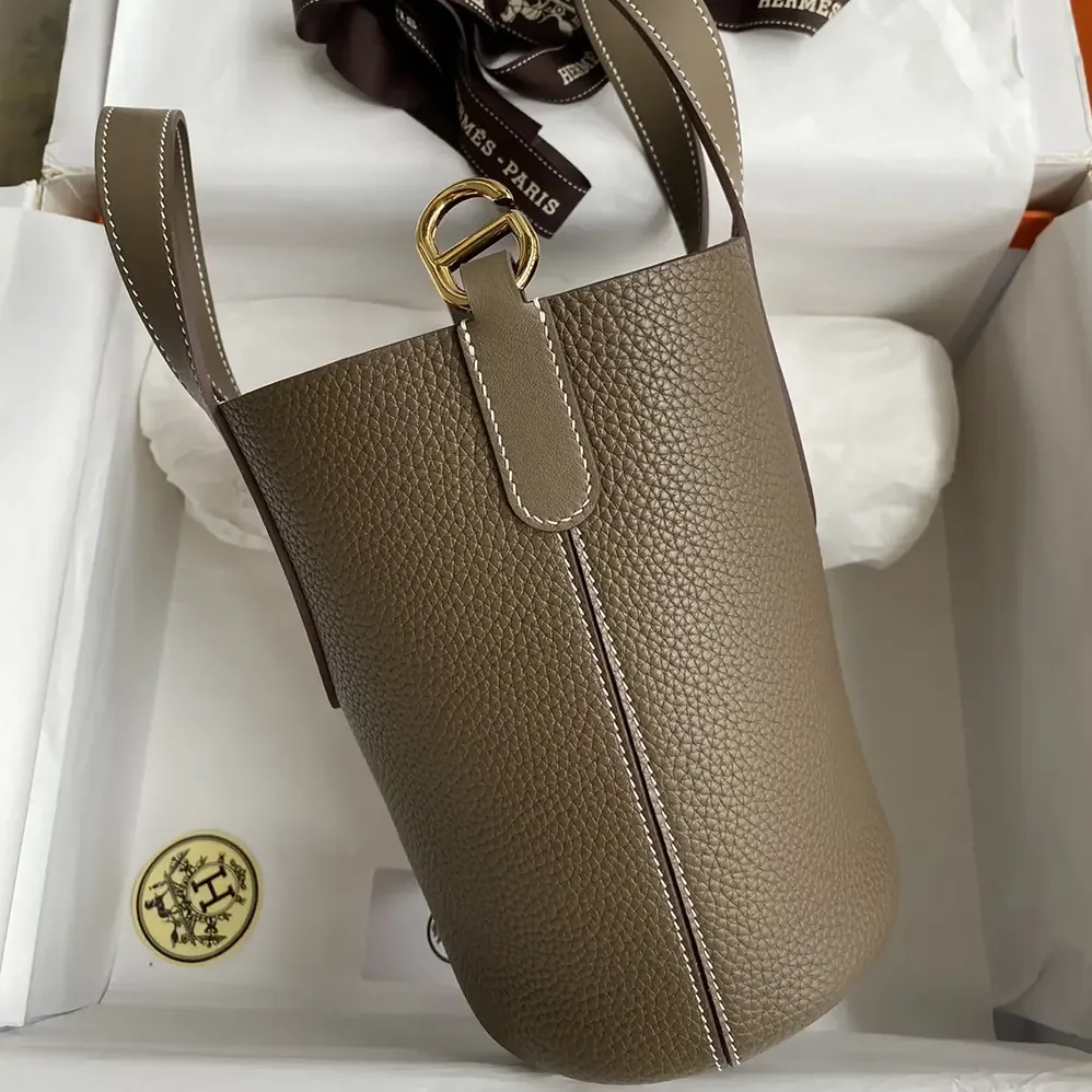 Hermes In the Loop 18 Handbag Clemence Leather for Women in Grey/Gold Hermes In the Loop 18 Handbag Clemence Leather for Women in Grey/Gold