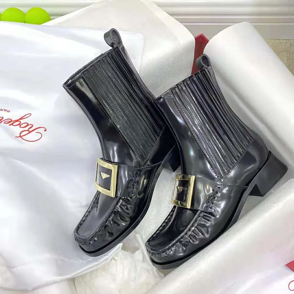 Roger Vivier Preppy Viv' Metal Buckle Chelsea Booties in Patent Leather for Women Roger Vivier Preppy Viv' Metal Buckle Chelsea Booties in Patent Leather for Women