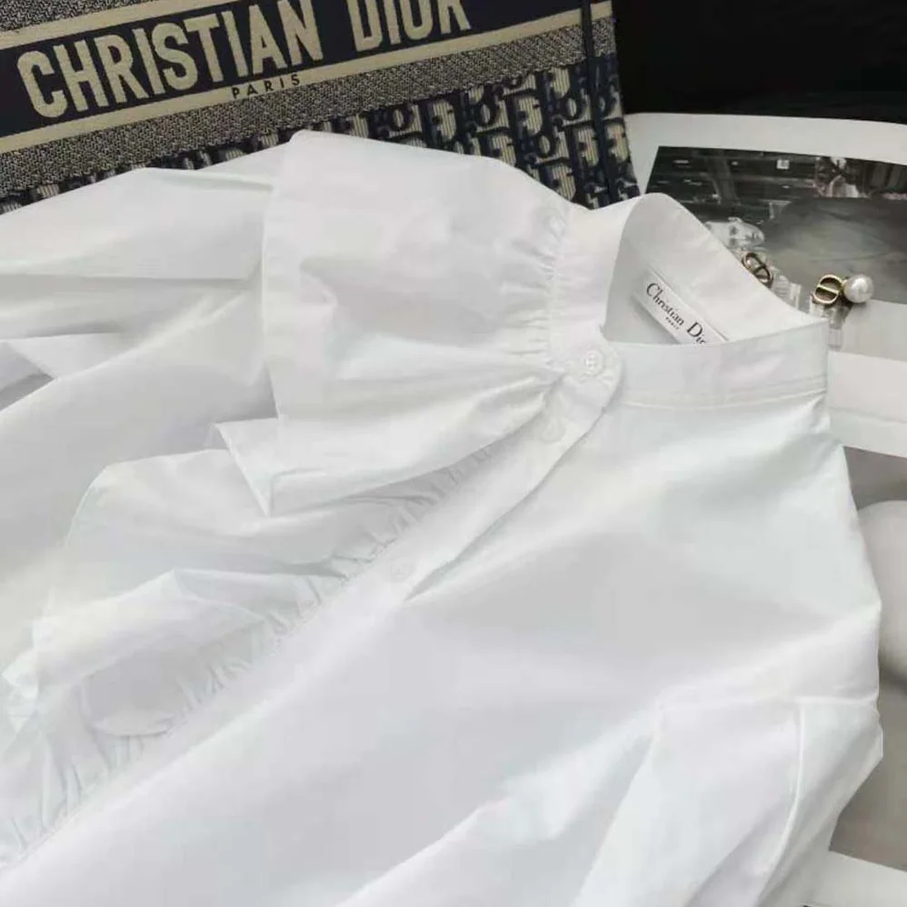 Dior Blouse with Ruffles White Cotton Poplin for Women Dior Blouse with Ruffles White Cotton Poplin for Women