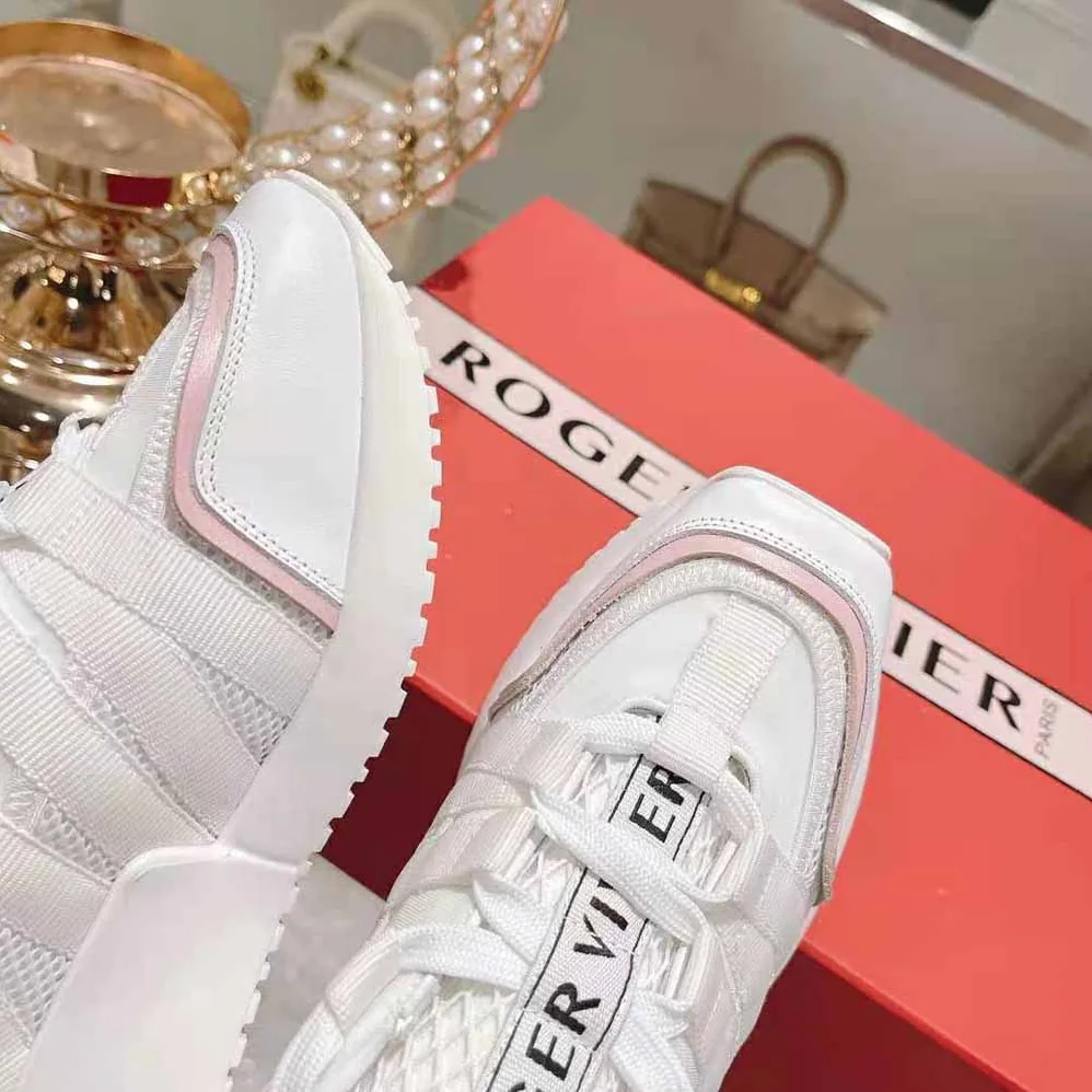 Roger Vivier Viv Go Lace Up Sneakers in Technical Fabrics for Women in White Roger Vivier Viv Go Lace Up Sneakers in Technical Fabrics for Women in White