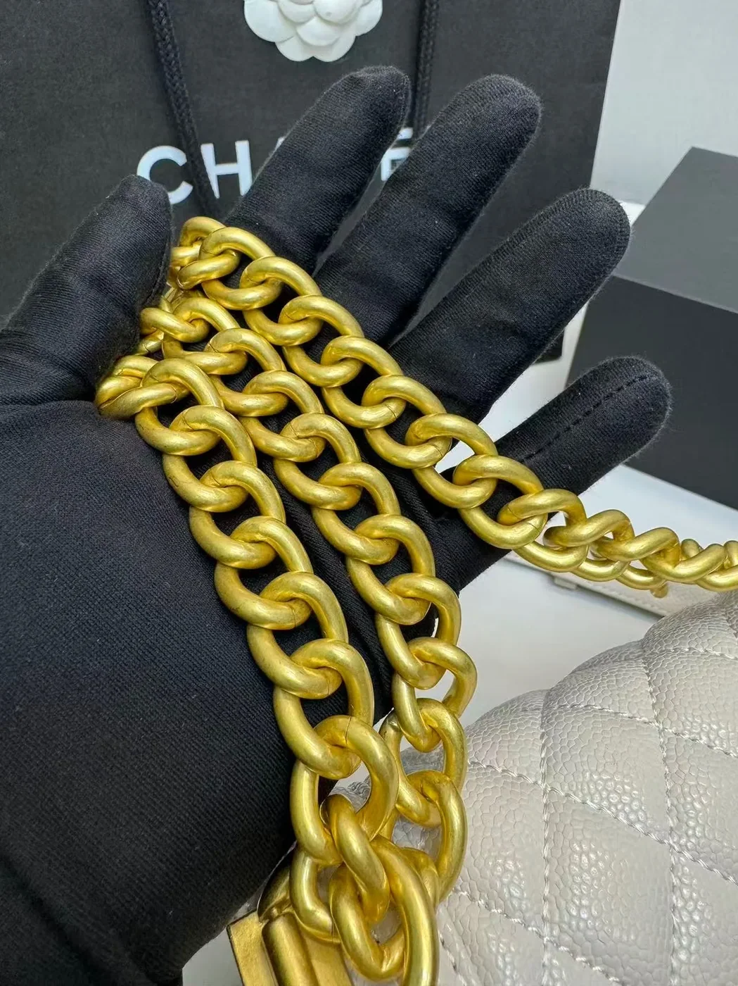 Chanel Boy Small Crossbody Bag in Ivory Gold Hardware