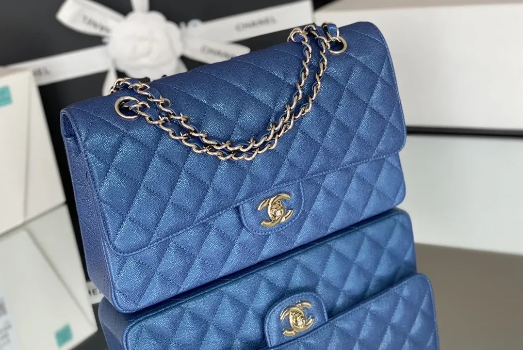 Chanel Classic Flap Bag Medium Crossbody in Blue Gold Hardware Chanel Classic Flap Bag Medium Crossbody in Blue Gold Hardware