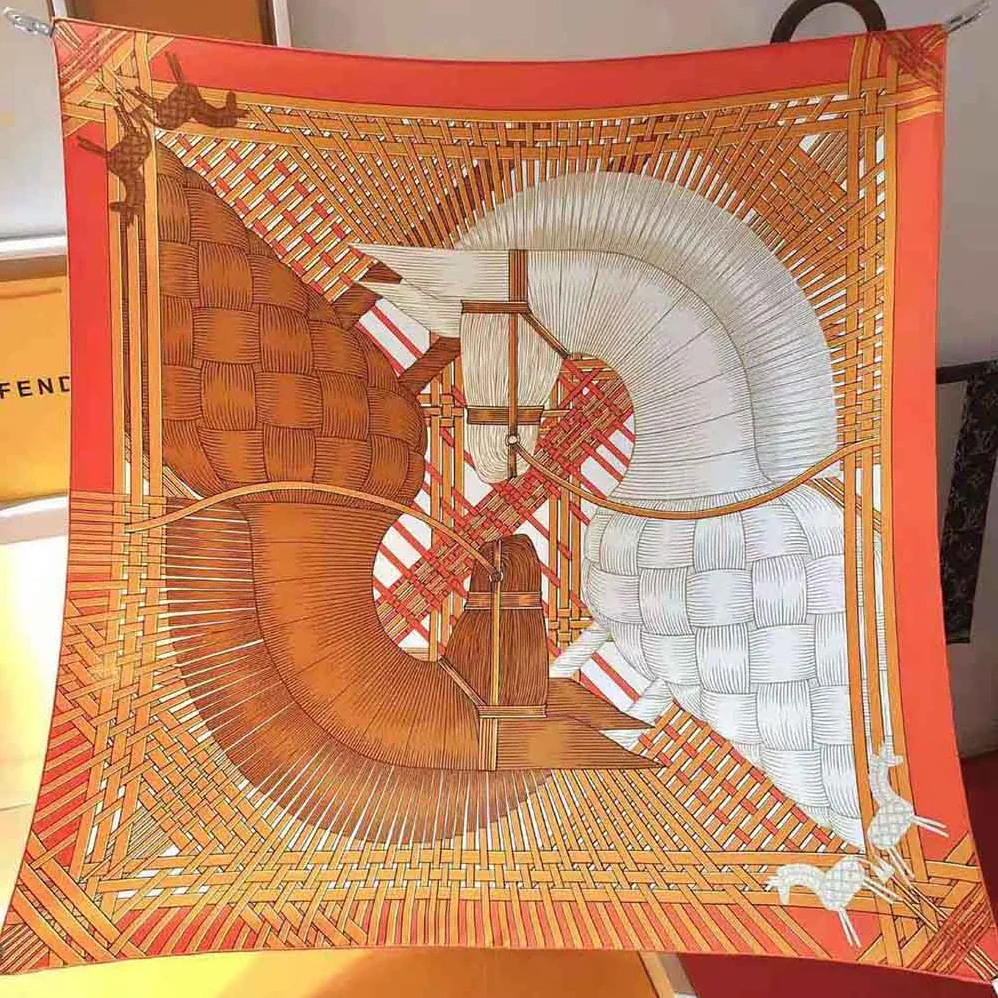 Hermes Masan and Masan Scarf 90 with Hand-Rolled Edges for Women in Orange