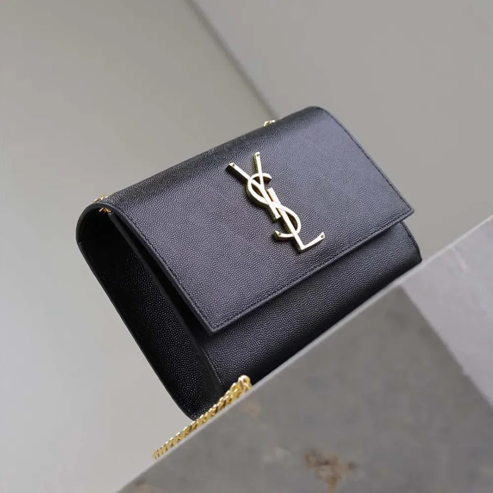 Saint Laurent YSL Kate Medium In Grain De Poudre Embossed Leather Black for Women