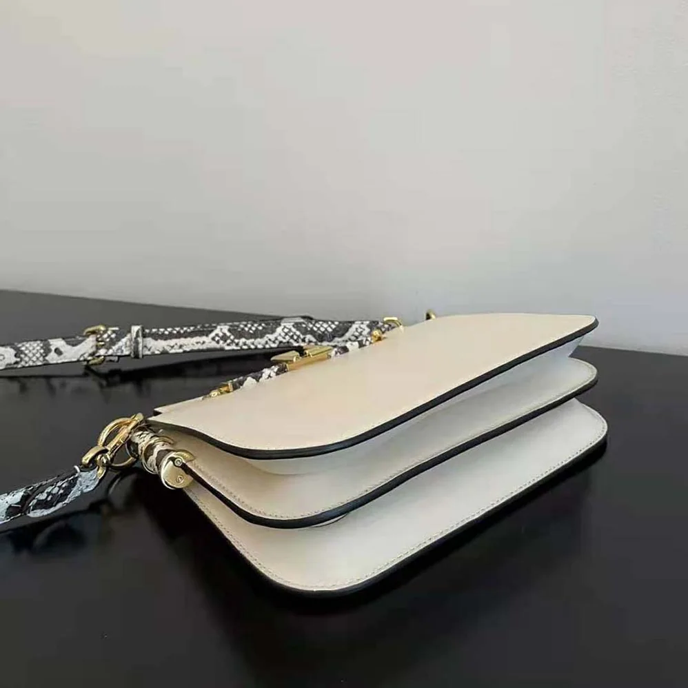 Fendi Touch White Leather Bag with Metal FF Clasp for Women