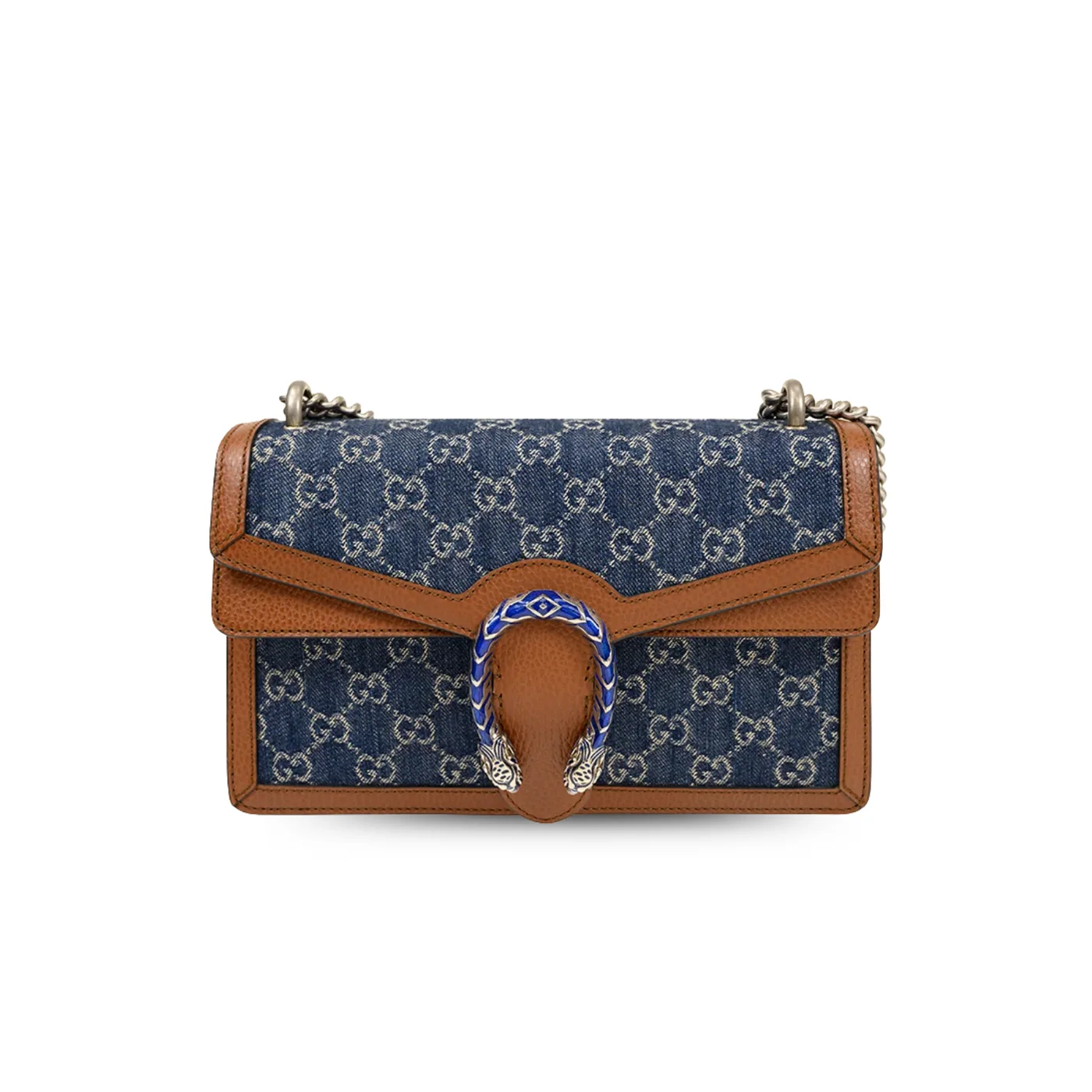 Gucci Dionysus Small Shoulder Bag / Dark Blue/ Ivory Eco Washed Organic GG Jacquard Denim Antique Silver Hardware Gucci Dionysus Small Shoulder Bag / Dark Blue/ Ivory Eco Washed Organic GG Jacquard Denim Antique Silver Hardware