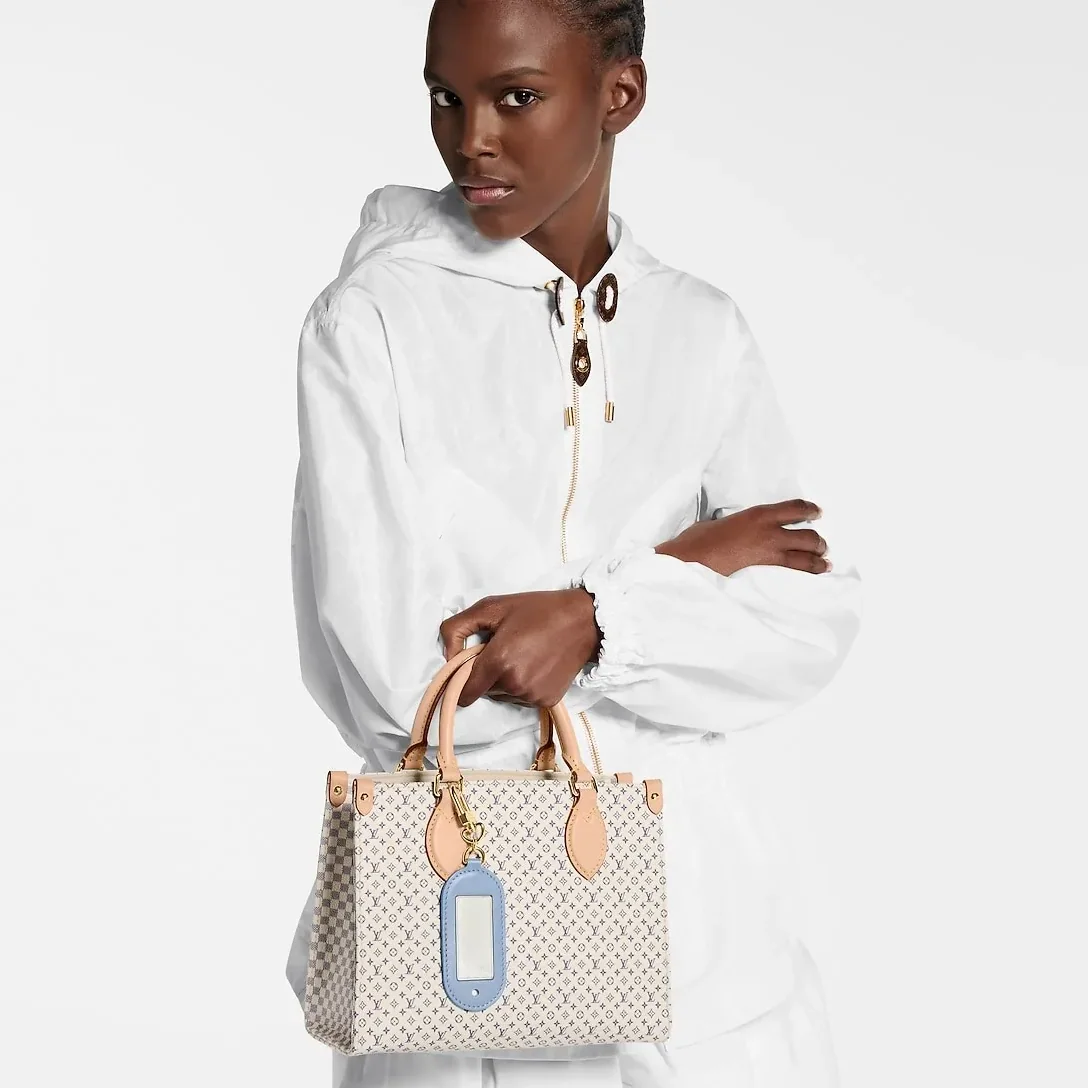 Louis Vuitton OnTheGo PM Tote Bag / Azure Blue/ Sand Gold Hardware