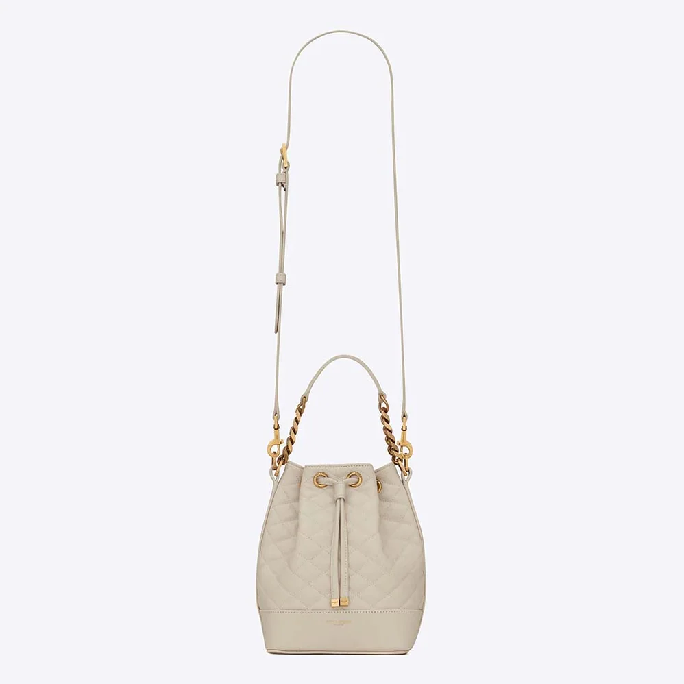 Saint Laurent YSL Emmanuelle Small Bucket Bag in Quilted Lambskin for Women in White Saint Laurent YSL Emmanuelle Small Bucket Bag in Quilted Lambskin for Women in White