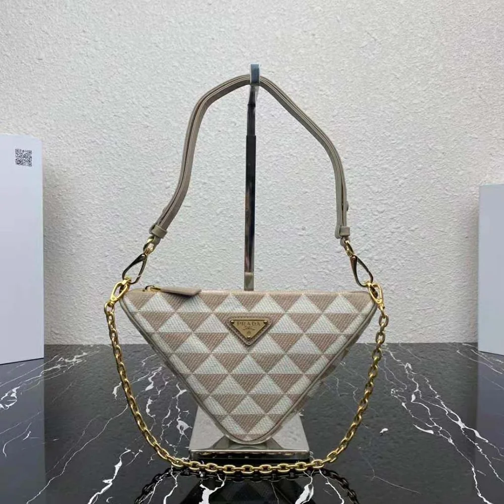Prada Embroidered Fabric Mini-Bag for Women in Beige Prada Embroidered Fabric Mini-Bag for Women in Beige