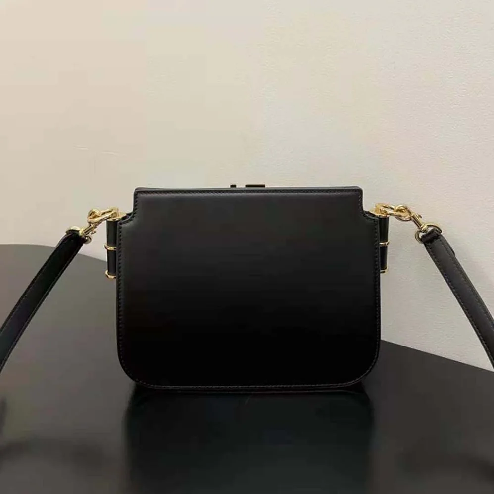 Fendi Touch Leather Bag with A Metal FF Clasp for Women in Black Fendi Touch Leather Bag with A Metal FF Clasp for Women in Black
