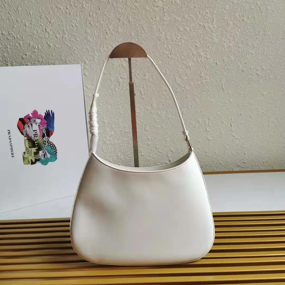 Prada Prada Cleo Brushed Leather Shoulder Bag for Women in White