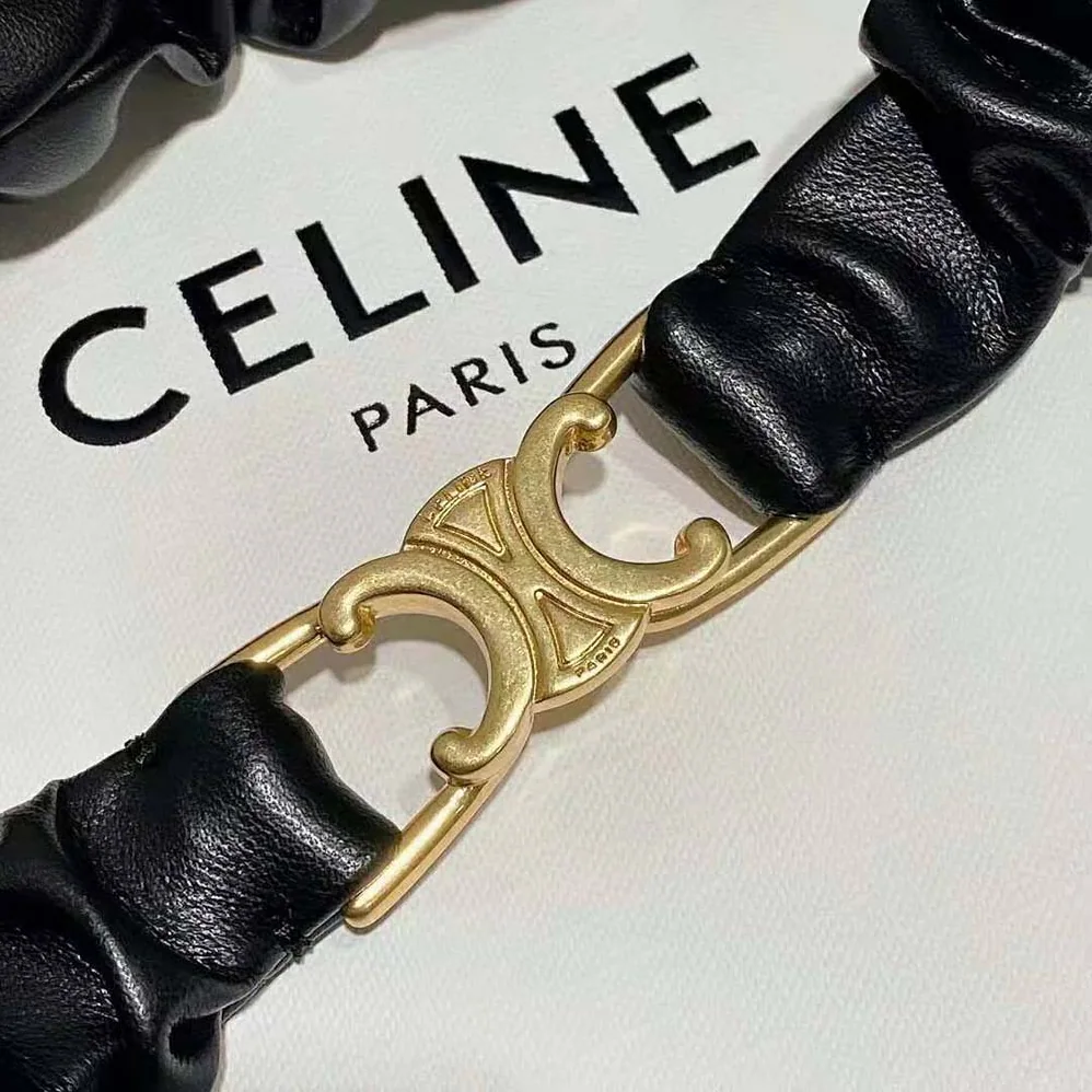 Celine Small Triomphe Scrunchy Belt in Lambskin for Women in Black