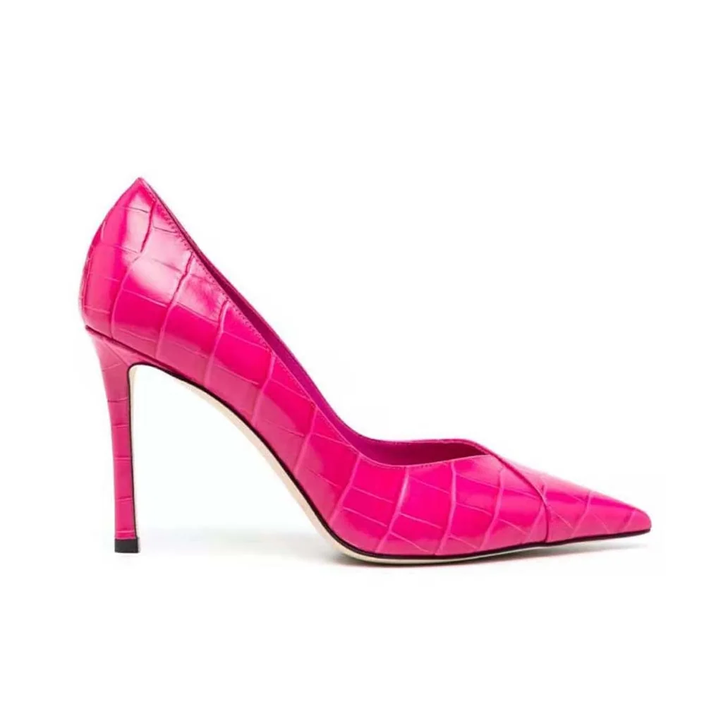 Jimmy Choo Cass 95 Tan Croc-Embossed Leather Pumps for Women in Pink