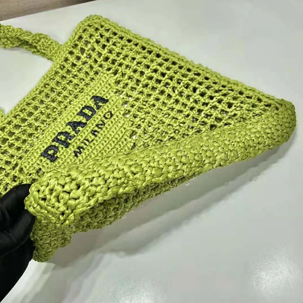 Prada Raffia Tote Bag with A Soft for Women in Lime