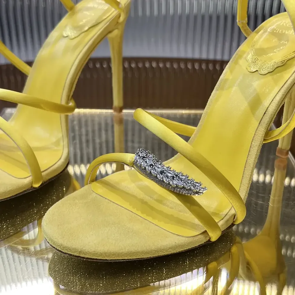 Rene Caovilla Serpente Midnight Yellow Sandal with Crystals 105 for Women