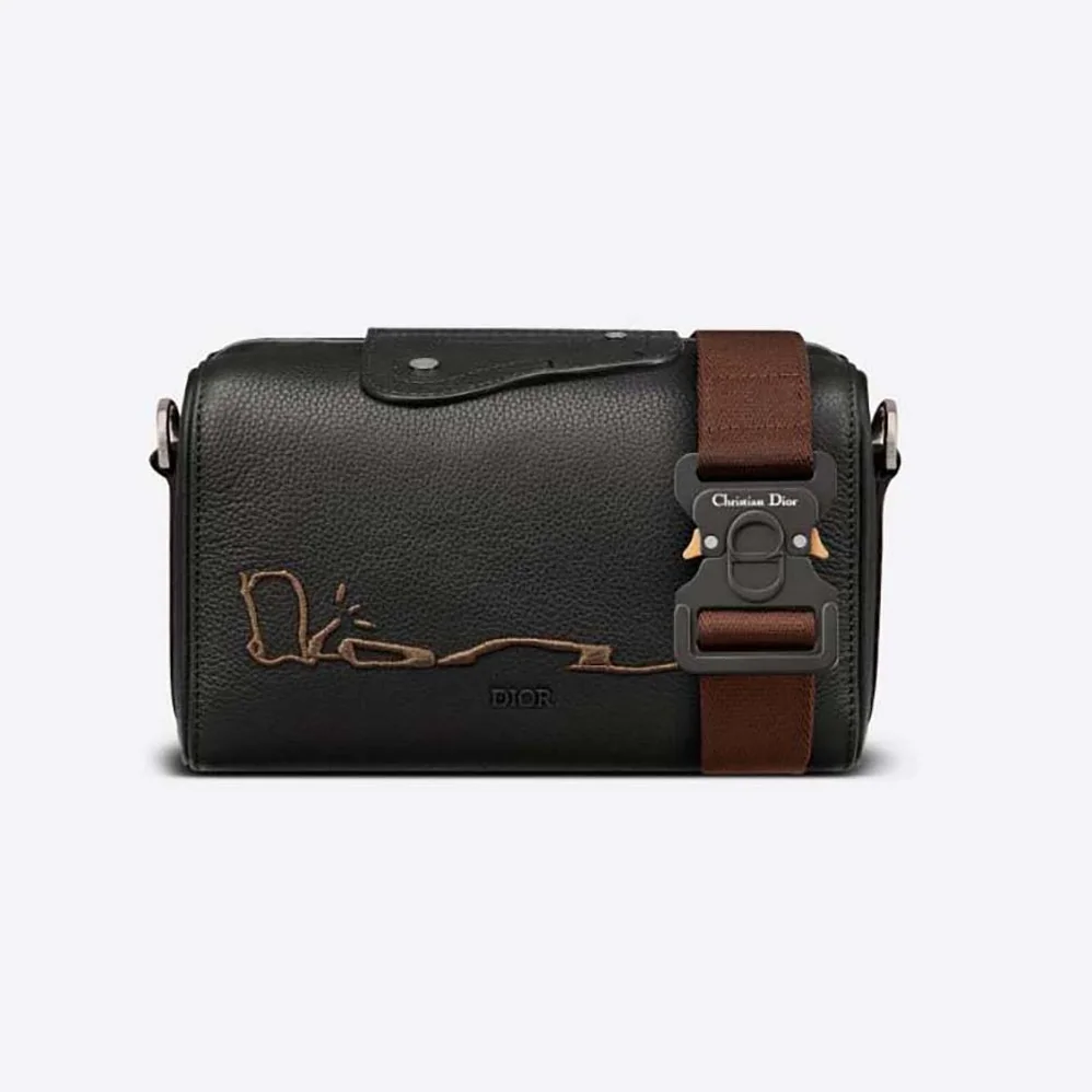 Dior Lingot 22 Cactus Jack Dior Bag Black Grained Calfskin with Embroidered Signature for Men Dior Lingot 22 Cactus Jack Dior Bag Black Grained Calfskin with Embroidered Signature for Men
