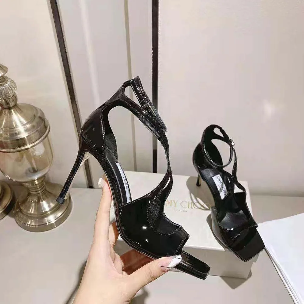 Jimmy Choo Azia 110 Black Patent Leather Sandals for Women Jimmy Choo Azia 110 Black Patent Leather Sandals for Women