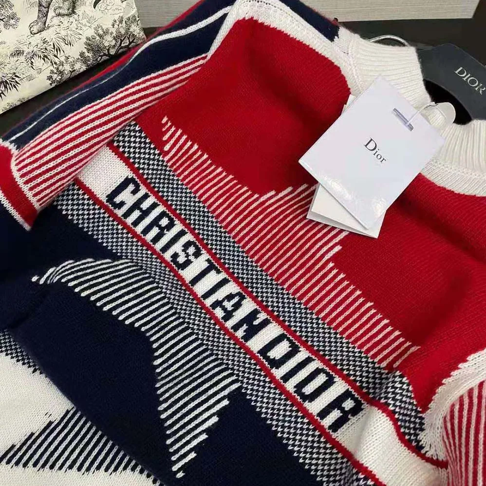 Dior Dioralps Stand Collar Sweater Three-Tone Dior Star Wool and Cashmere for Women Dior Dioralps Stand Collar Sweater Three-Tone Dior Star Wool and Cashmere for Women