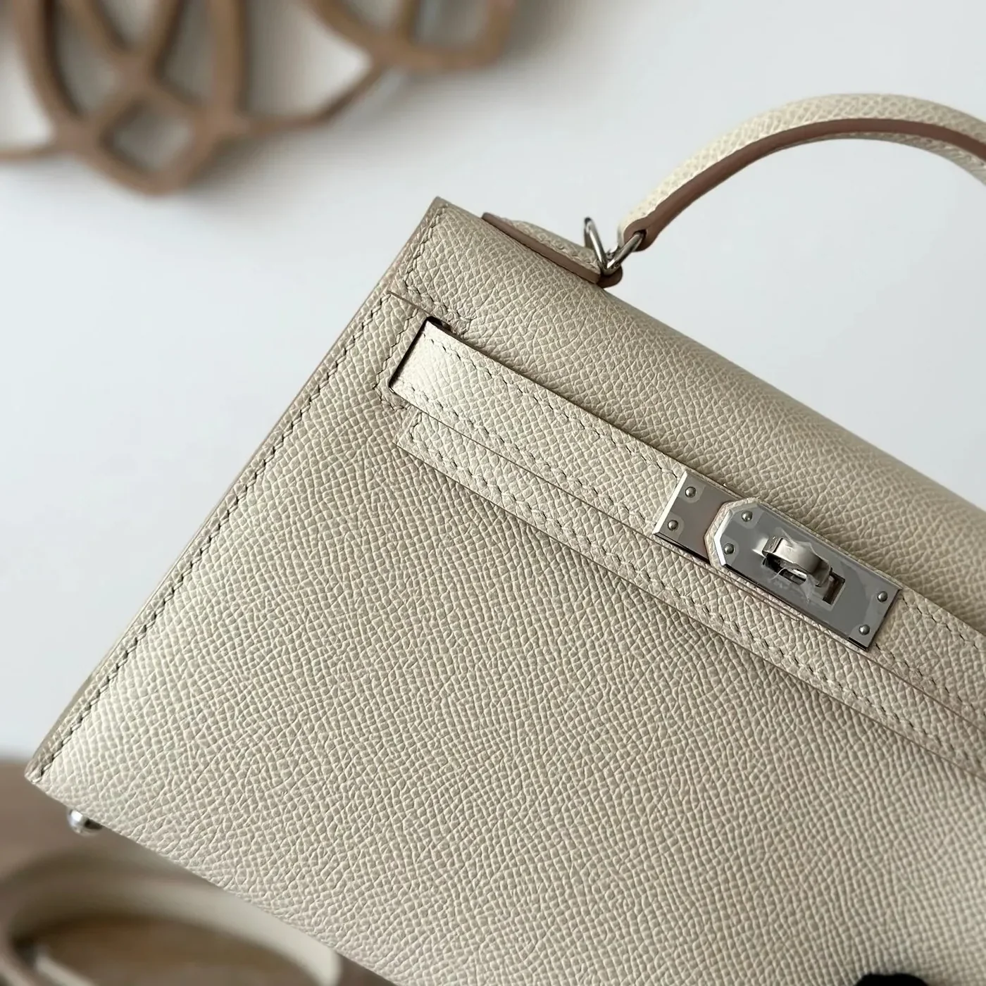 Hermes Kelly Mini Top Handle Bag in Craie Epsom Palladium Hardware
