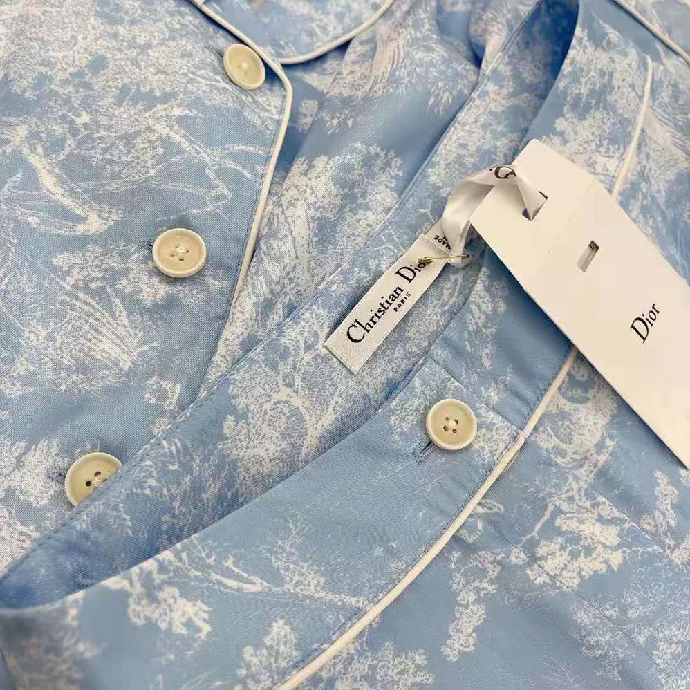 Dior Chez Moi Shirt Cornflower Blue Toile de Jouy Reverse Silk Twill for Women