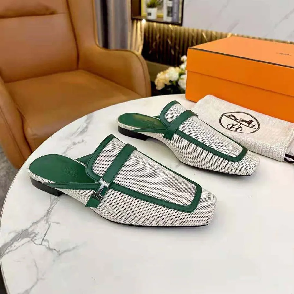 Hermes in H Canvas and Calfskin for Women in Green