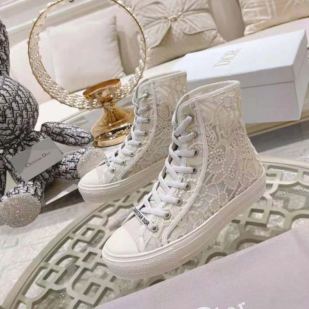 Dior Walk'N'Dior High-Top Sneaker White Macramé Embroidered Cotton for Women