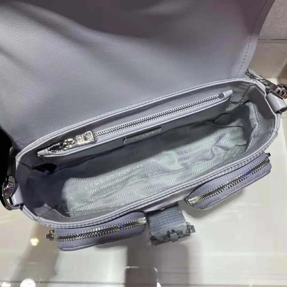 Prada Pocket Nylon and Brushed Leather Bag for Women in Blue