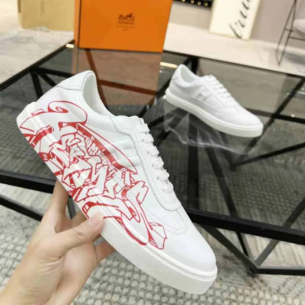 Hermes Quicker Sneaker in Calfskin with Graff Hermes Print and Iconic H Detail for Women