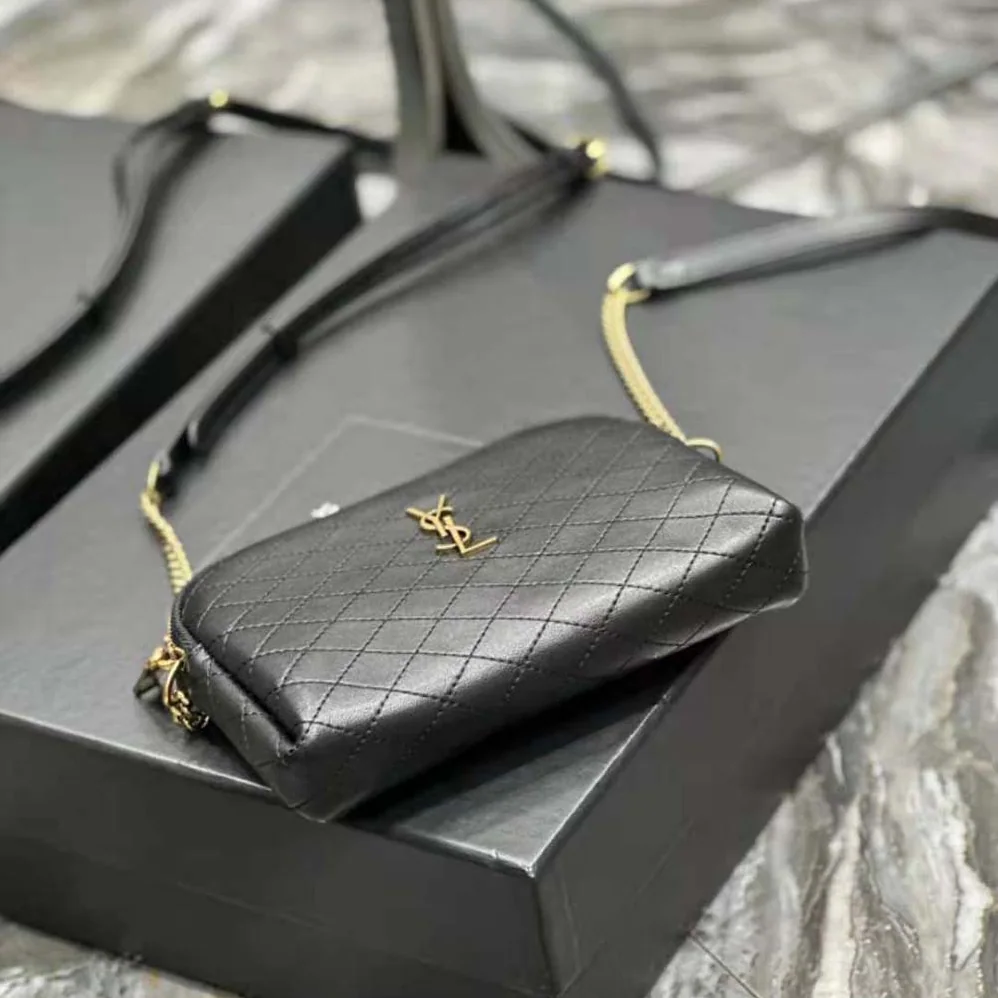 Saint Laurent YSL Gaby Zipped Pouch in Quilted Lambskin for Women in Black Saint Laurent YSL Gaby Zipped Pouch in Quilted Lambskin for Women in Black