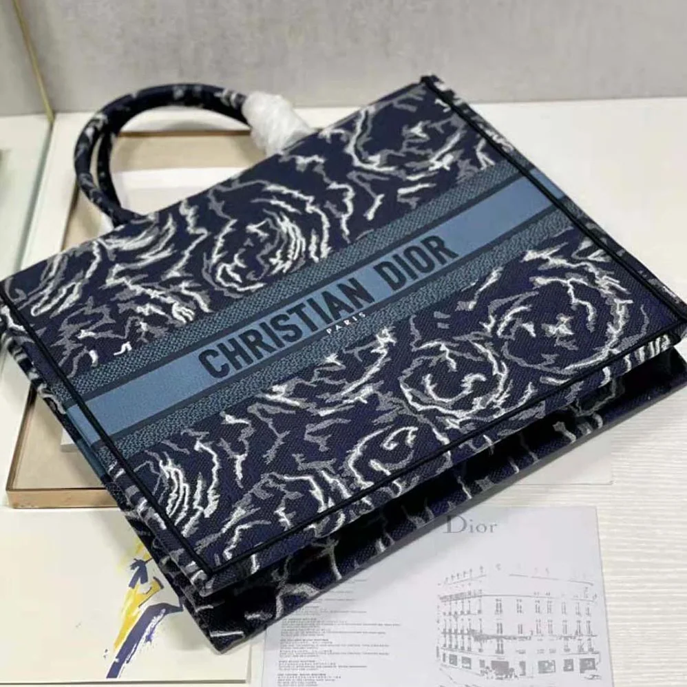 Dior Large Dior Book Tote Blue Dior Roses Embroidery for Women Dior Large Dior Book Tote Blue Dior Roses Embroidery for Women