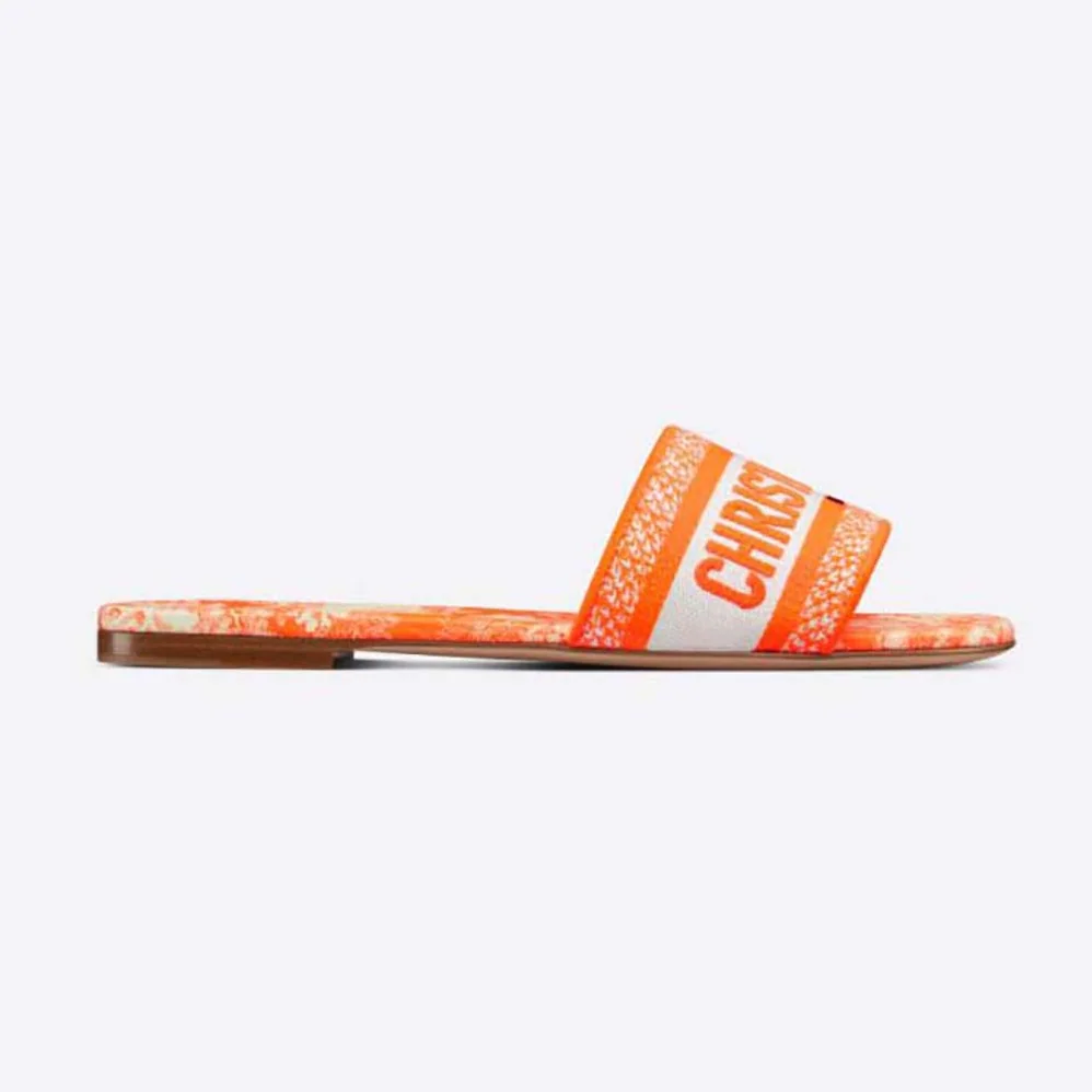 Dior Dway Slide Bright Orange Toile De Jouy Embroidered Cotton for Women