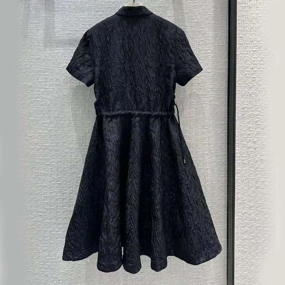 Dior Short Flared Dress Black Matte Cloqué for Women in Effect Technical Fabric Dior Short Flared Dress Black Matte Cloqué for Women in Effect Technical Fabric