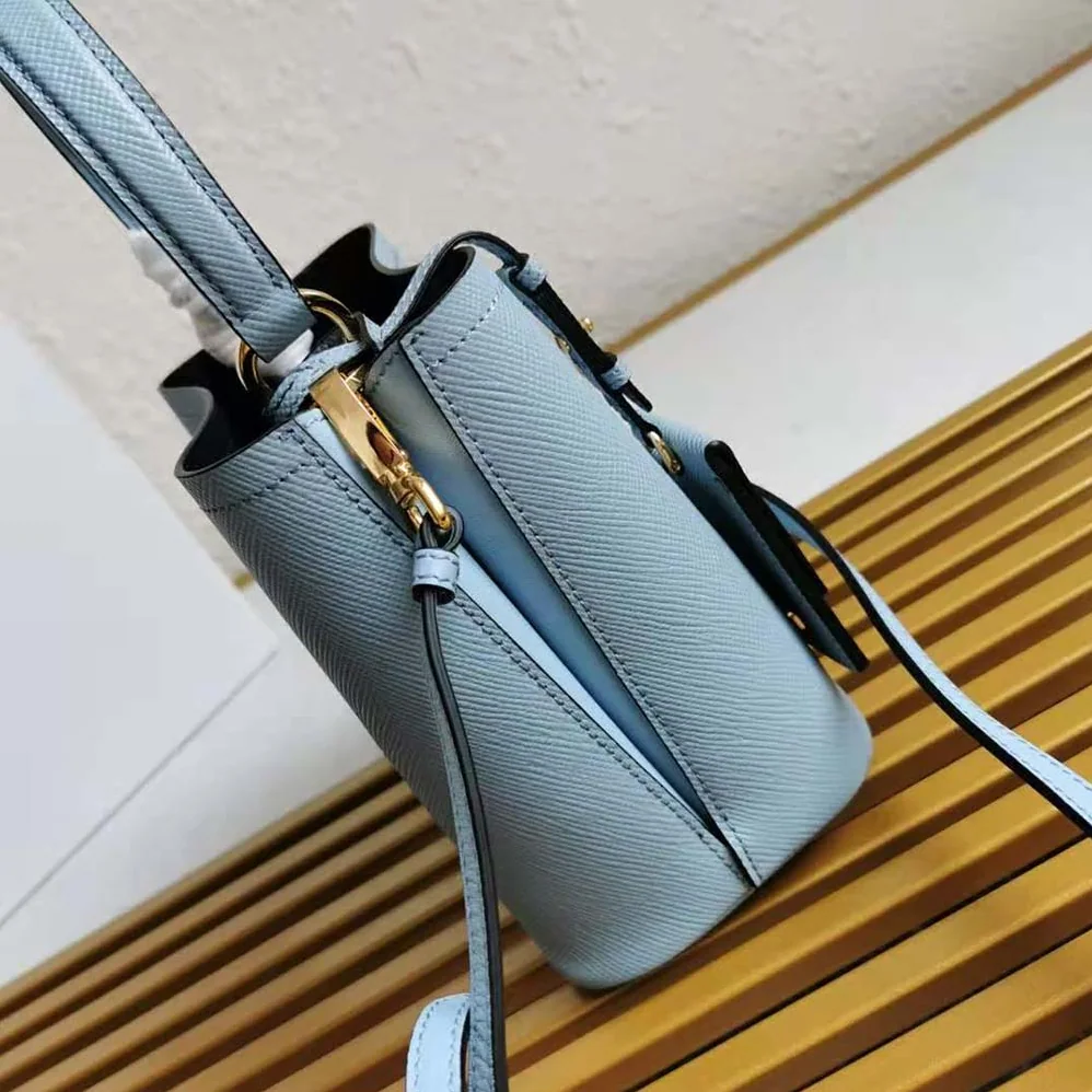 Prada Small Saffiano Leather Prada Panier Bag for Women in Blue