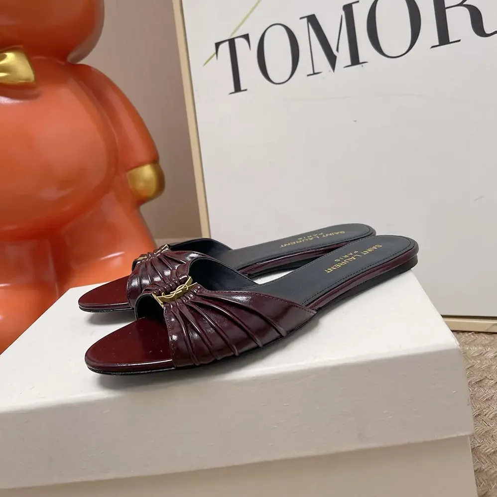 Saint Laurent YSL Babylone Slides In Smooth Leather Bordeaux for Women