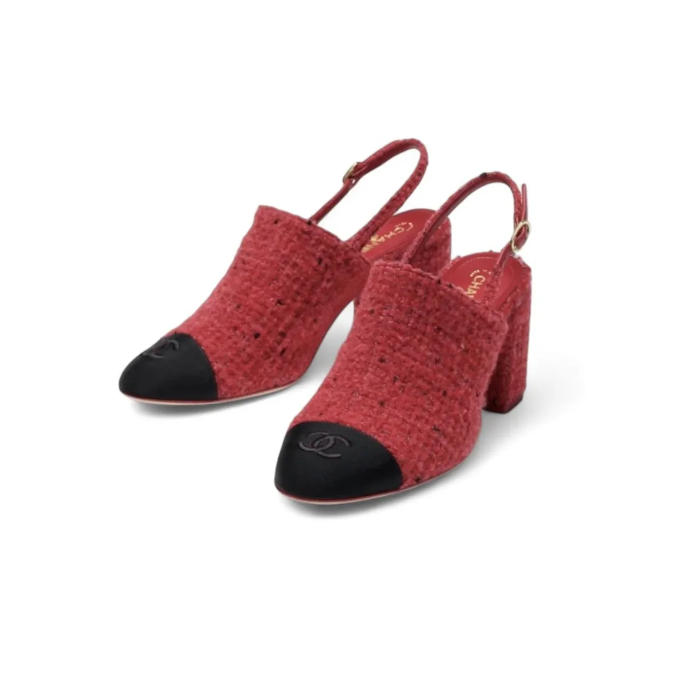 Chanel Tweed Slingbacks Red --U4533