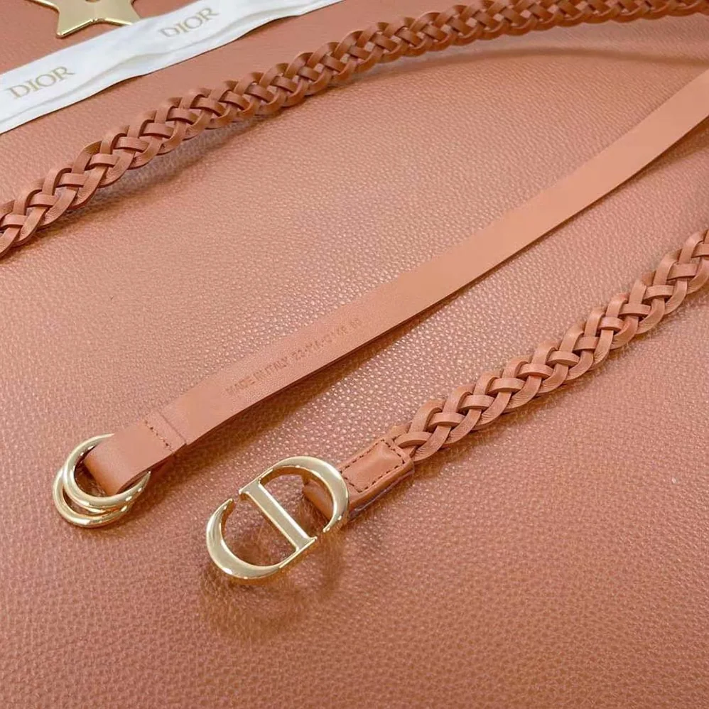 Dior DiorDouble belt Cognac-Color Smooth and Braided Calfskin 15 MM for Women Dior DiorDouble belt Cognac-Color Smooth and Braided Calfskin 15 MM for Women