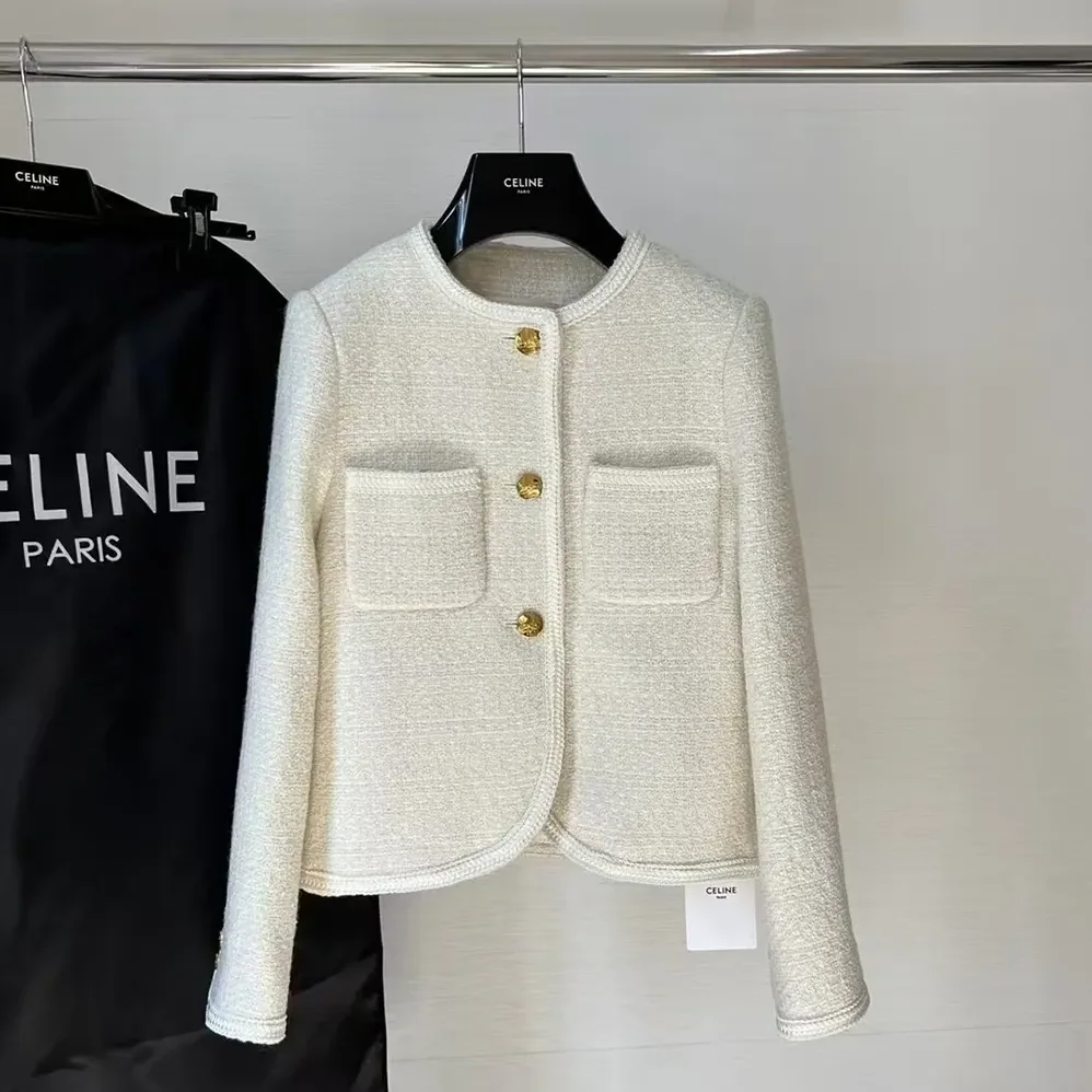 Celine Chasseur Jacket in Boucle Tweed for Women in White Celine Chasseur Jacket in Boucle Tweed for Women in White