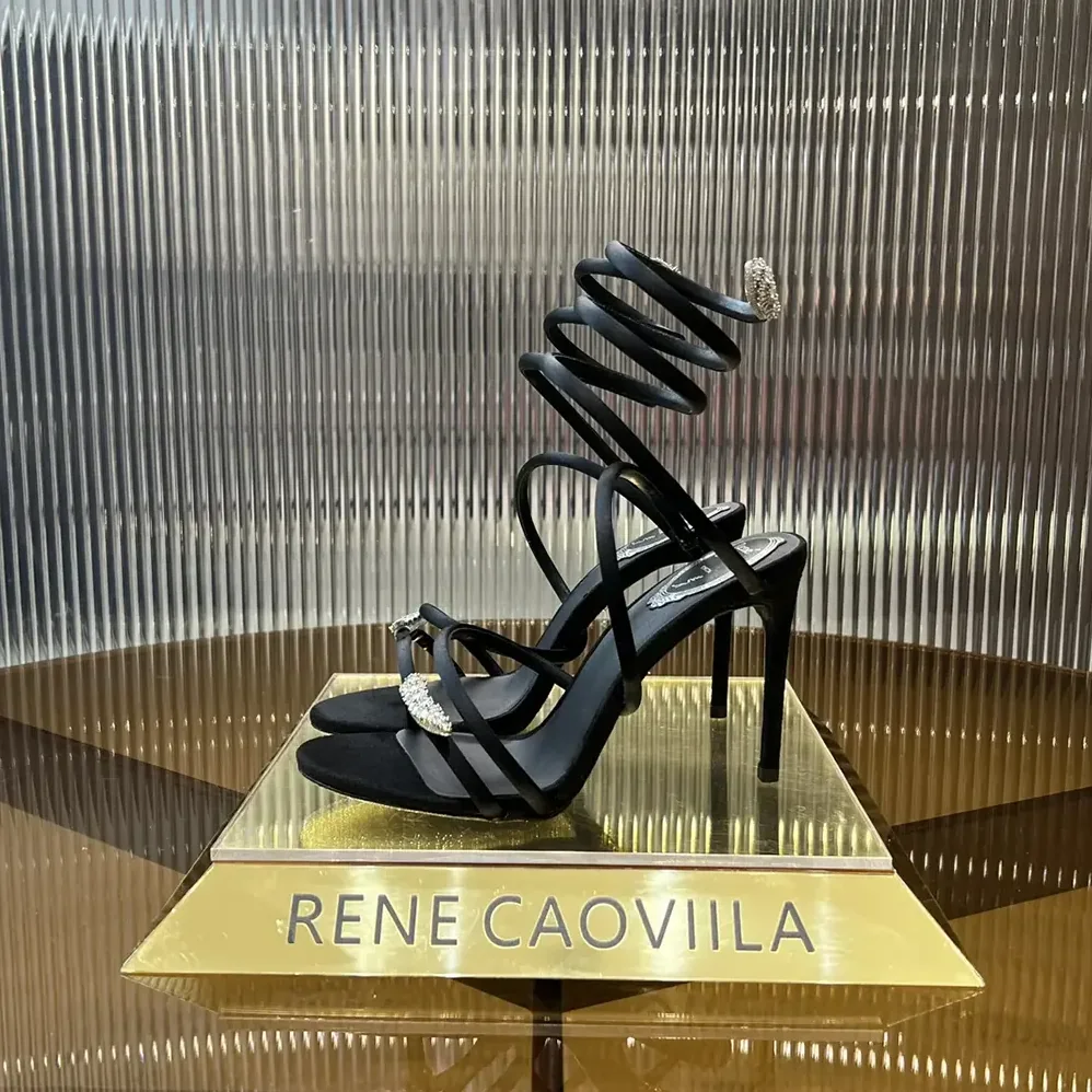 Rene Caovilla Serpente Midnight Black Sandal with Crystals 105 for Women