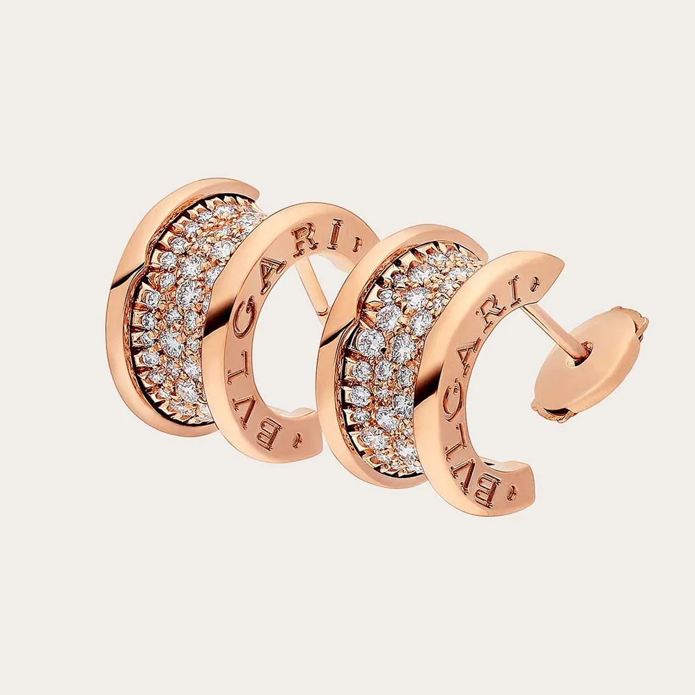 Bvlgari B.zero1 Earrings 18 KT Rose Gold Set Pave Diamonds for Women in Gold Bvlgari B.zero1 Earrings 18 KT Rose Gold Set Pave Diamonds for Women in Gold