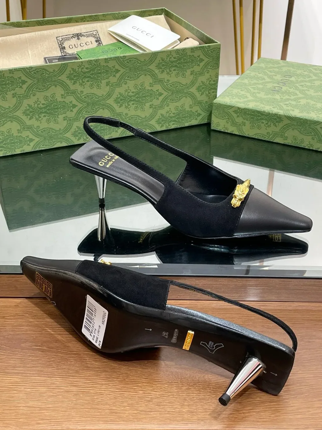 Gucci Gg Two-Tone Slingback Mid-Heel Pump Black And Light Black Gucci Gg Two-Tone Slingback Mid-Heel Pump Black And Light Black